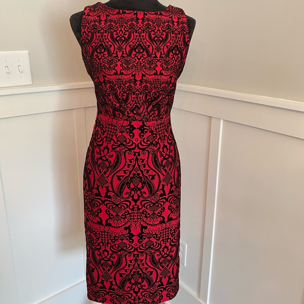 New York & Co black & red velvet midi dress size XS.